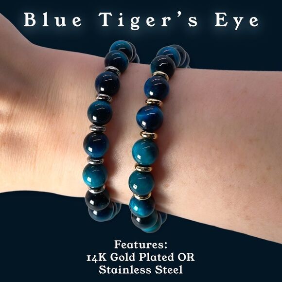 NWT Wool + Pepper Co. Blue Tiger’s Eye Bracelet - Picture 3 of 3